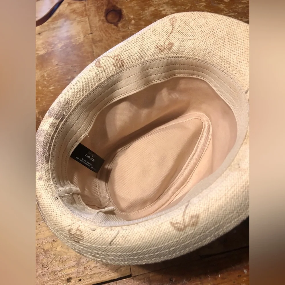 Mix It Women's Straw Fedora Hat in Cream and Light Brown Floral LIKE NEW